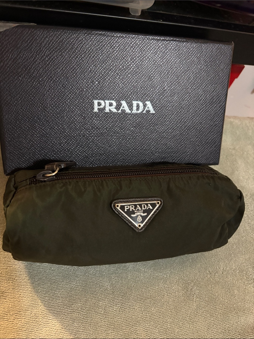 Prada lady small cosmetic pouch Nylon with Logo Plaque